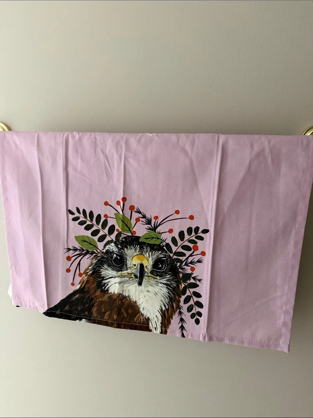 Floral Bird Print Cage Dish Tea Towel — Pink